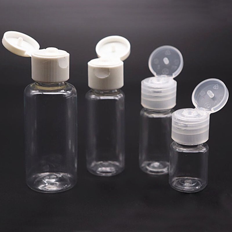 10 stk 5ml 10ml 20ml 30ml plastik kæledyr gennemsigtigt klap-låg lotionflasker kosmetisk prøvebeholder rejse væske med skruelåg fylde hætteglas