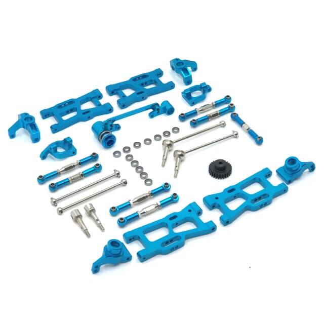 Wltoys 124019 124018 144001 Rc Auto Onderdelen Metal Upgrade Kit Aandrijfas Trekstang Swing Arm Steering Cup C seat Gear Etc.: Blauw