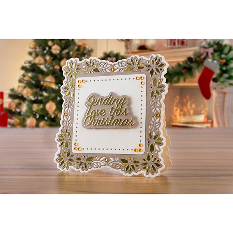 Poinsettias Grens Vierkante Frame Metalen Stansmessen Verzenden Liefde Deze Kerst & Vierkante Frame Gestanst Voor Card Making Diy