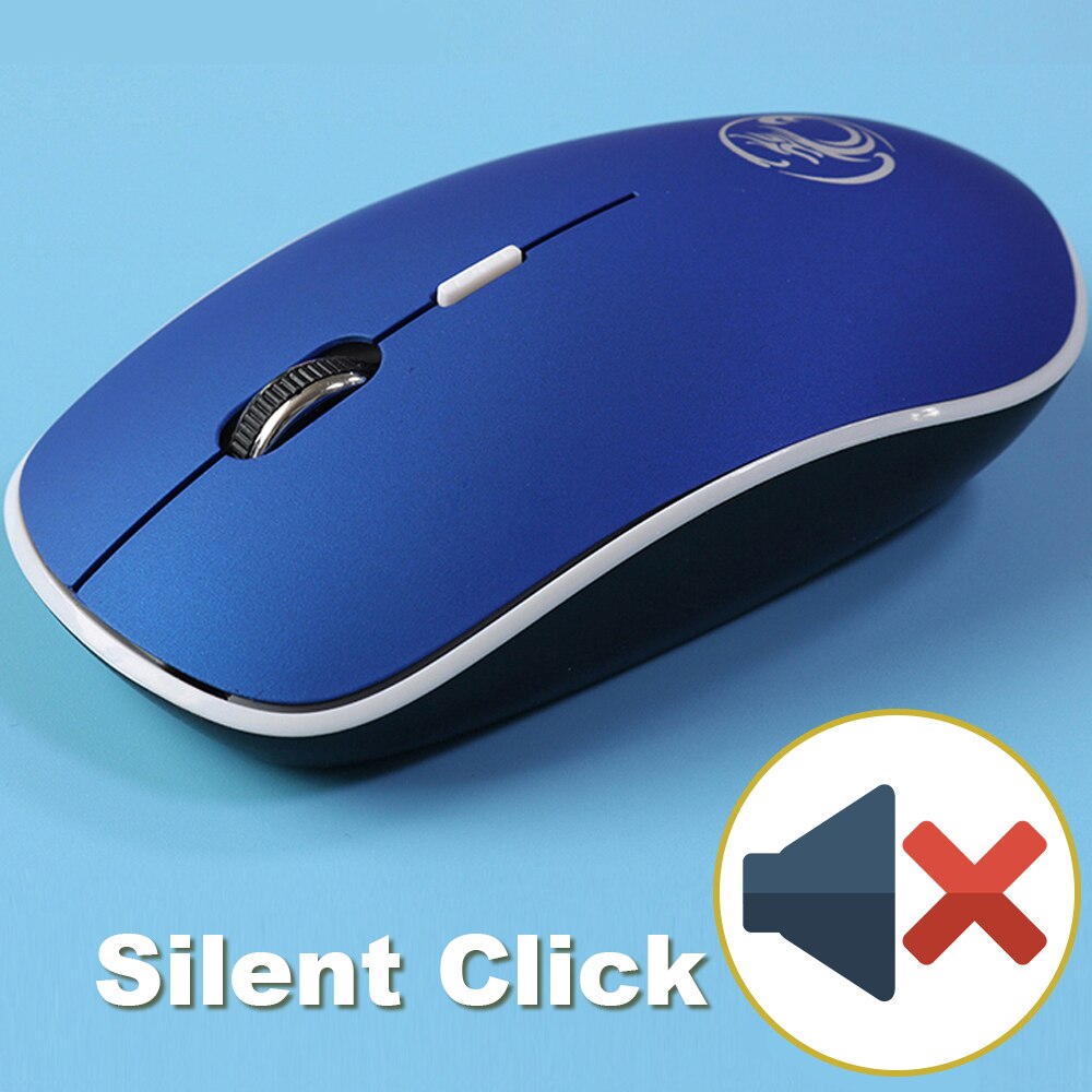 Souris optique sans fil, 2.4 DPI, 1600 GHz, 4 boutons, pour ordinateur portable, périphérique ergonomique et silencieux, port USB: Blue Silent