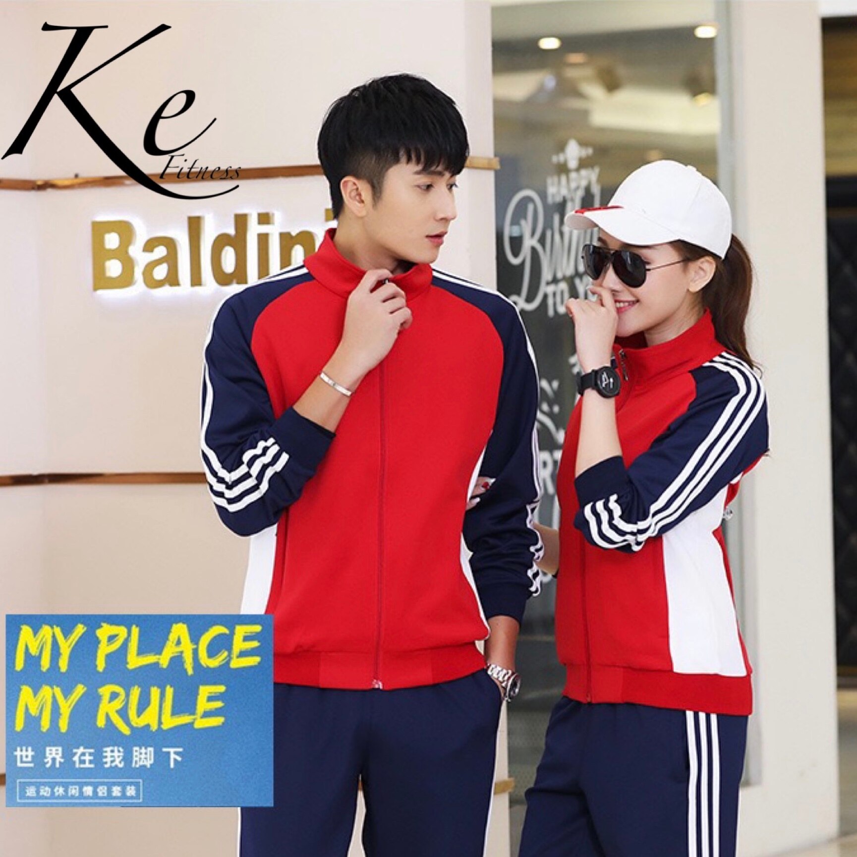 Ke sportpak heren dames unisex paar hardloop sportkleding grote maat extra plus sportset trainingspak koppels gestreept
