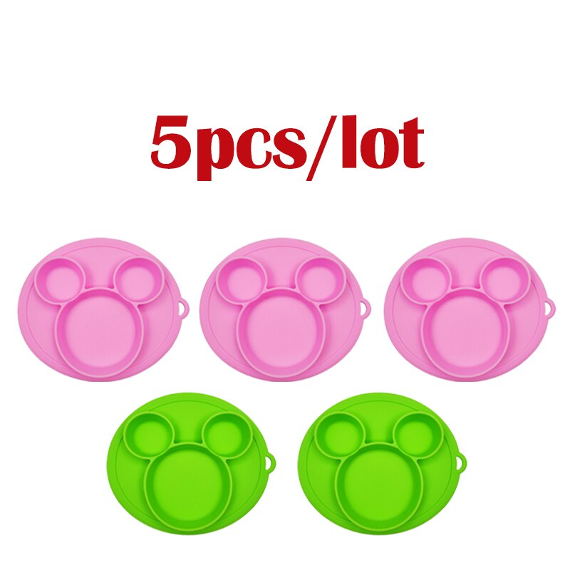 5 stuks/partij baby siliconen bordjes kinderkom borden babyvoeding siliconen kom baby silicagel borden kinder serviesgoed: 3 roze 2 groen