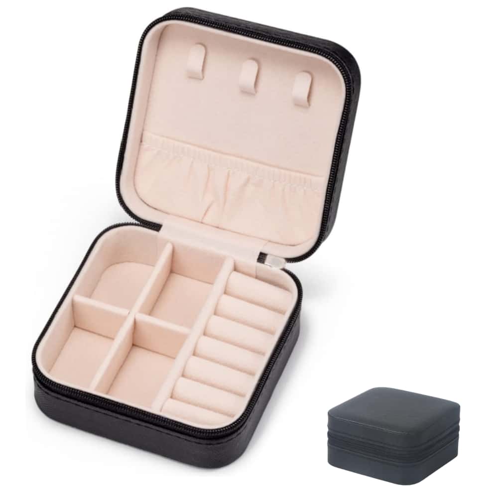 Boîte à bijoux carrée, boîte de rangement de bijoux portable, boîte de rangement portable pour bagues, boucles d'oreilles, colliers (plusieurs couleurs): Black