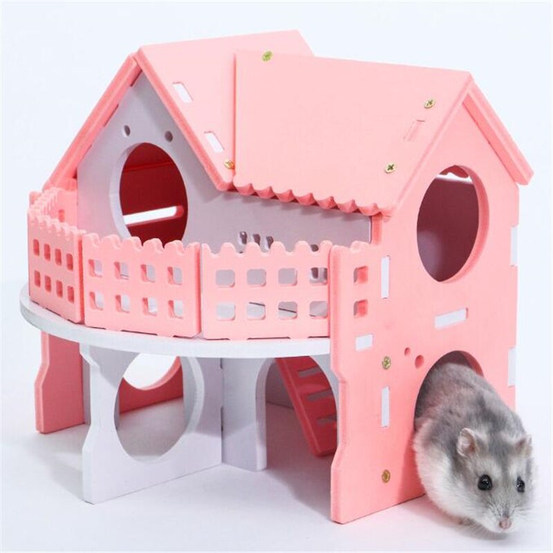 Cute Hamster jaulas Durable madera Hamster casa nido respetuoso con el medio ambiente colorido castillo pequeño Animal Casa de Campo para hámster
