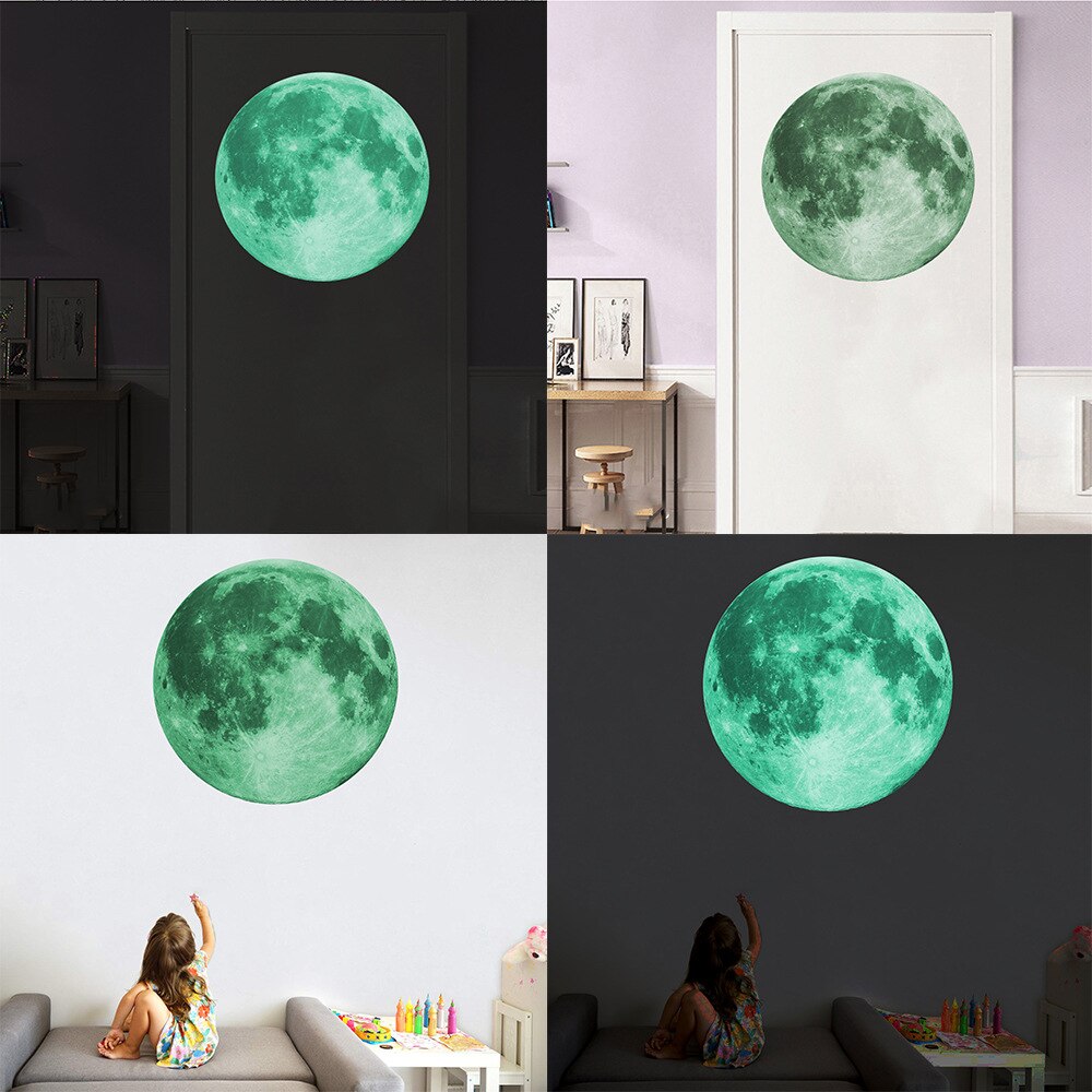 Lichtgevende Maan 3D Muursticker voor kinderkamer woonkamer slaapkamer decoratie thuis decals Glow in The dark Muurstickers