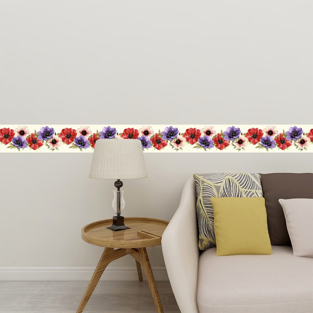 1PC Floral Pattern Wallpaper Border Sticker Waistline Wall Sticker Waterproof Self-Adhesive Border Decal for Home Bathr