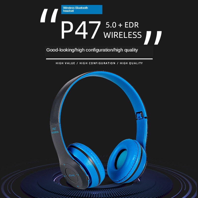 P47 casque sans fil Bluetooth casque pliable stéréo écouteurs de jeu avec Microphone Support TF carte pour IPad téléphone portable