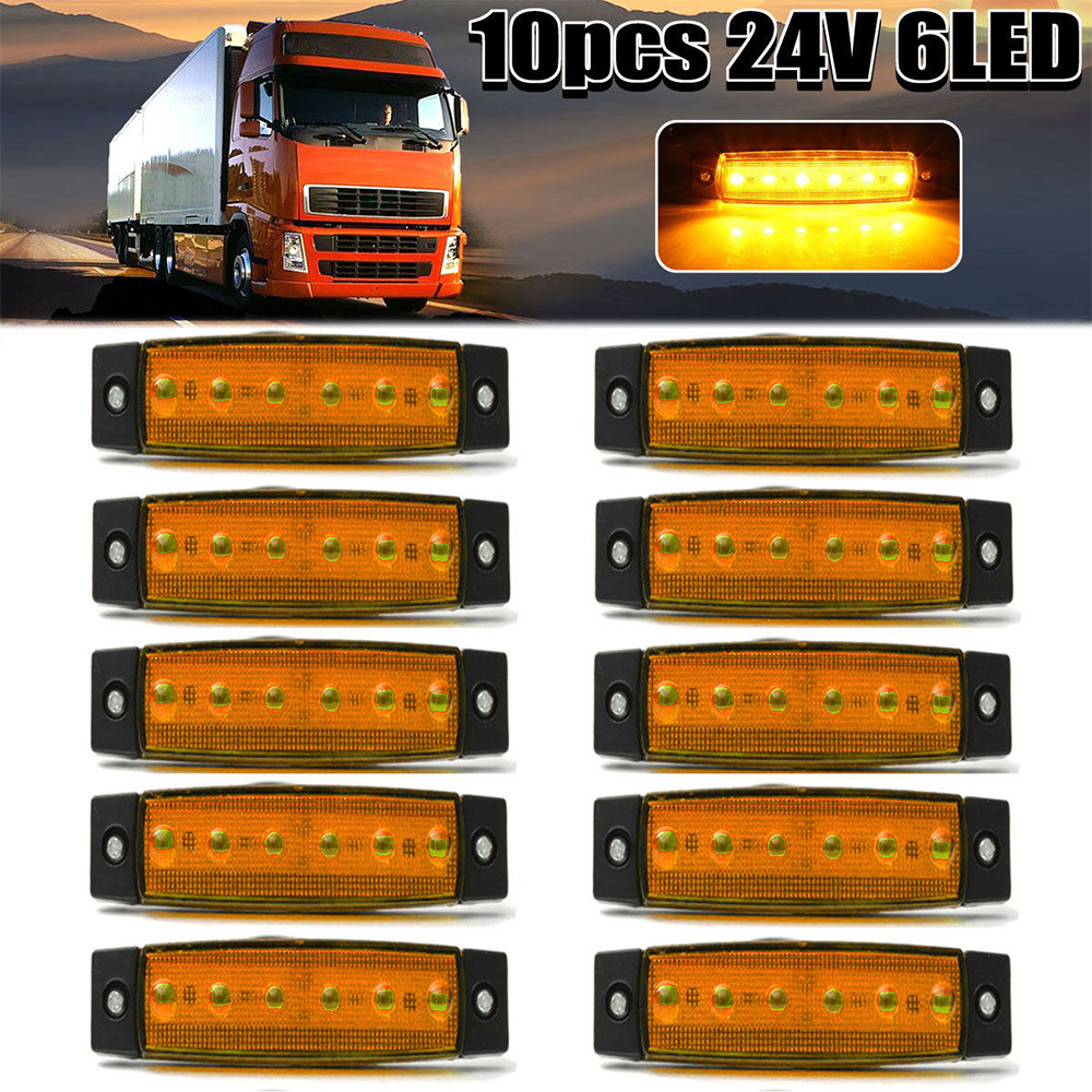 10Pk 6-LED 24V Orange Amber Side Marker Indicators Lights Trailer Truck Lamp Premium ABS Car Accessory