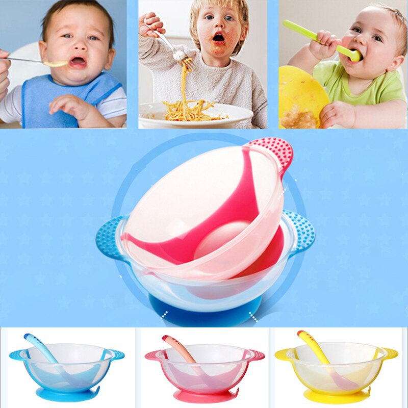 Baby Bowl Training Bowl With Temperature-sensitive Spoon Set Learning Dishes With Suction Cup Children Training Feeding Platos