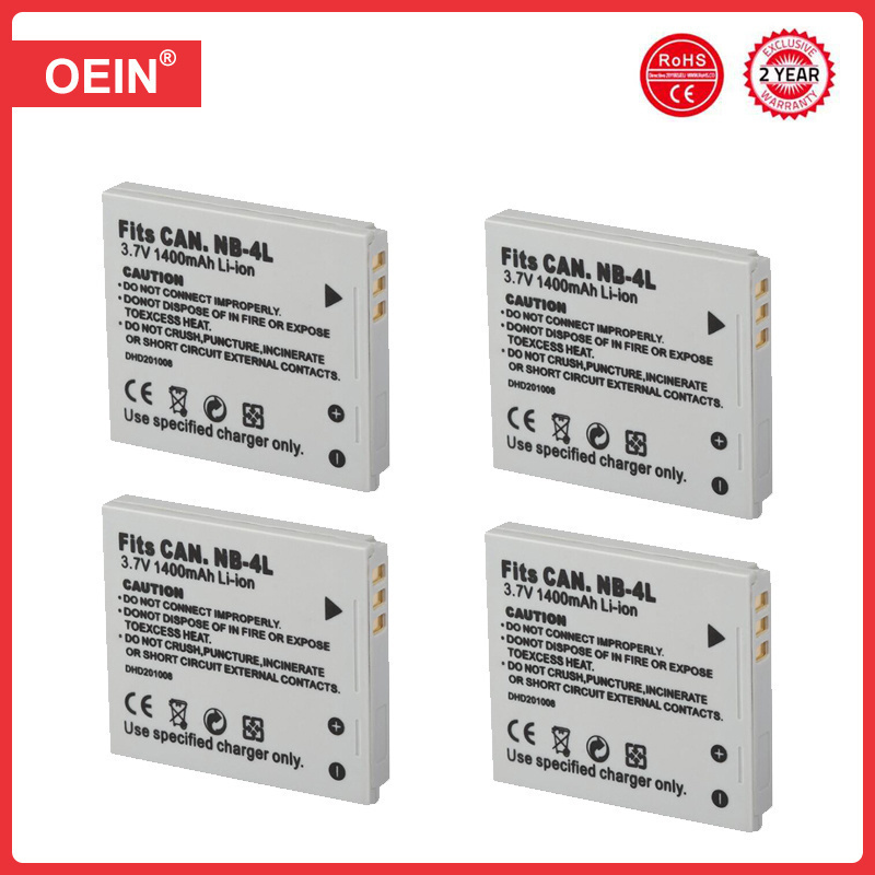 4 Uds batería de cámara NB-4L NB4L NB 4L para Canon IXUS 30 40 50 55 60 65 80 100 PowerShot SD1000 1100 SD780 SD960 1400mah baterías: Azul