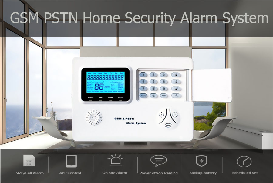 Sgooway LCD de sistema de alarma gsm sms pstn inalámbrico de seguridad para el hogar con control IOS y Android