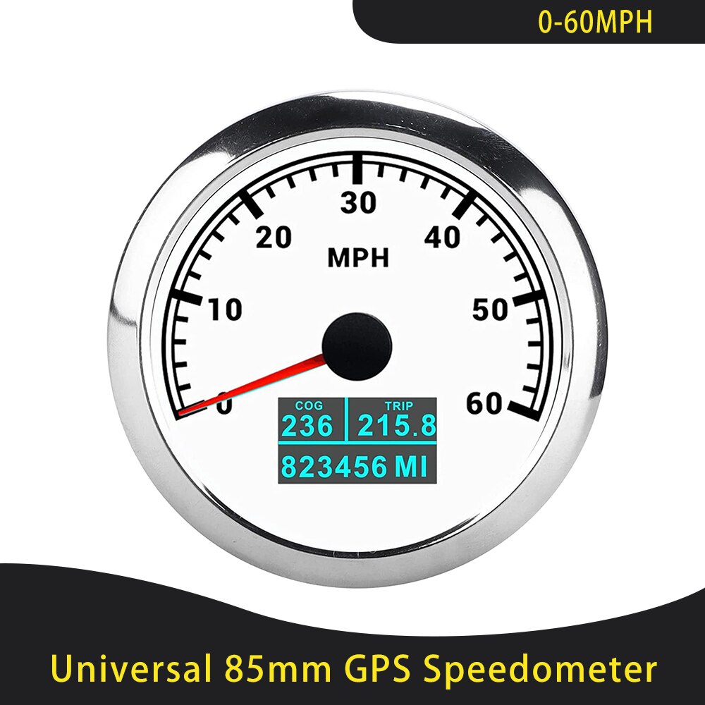 Universal 85mm GPS Speedometer 0-30/60Knots 0-60/80/120/160/200 MPH 0-60/120/200 KM/H With 7 Colors Backlight For Car Motorcycle: 60MWS
