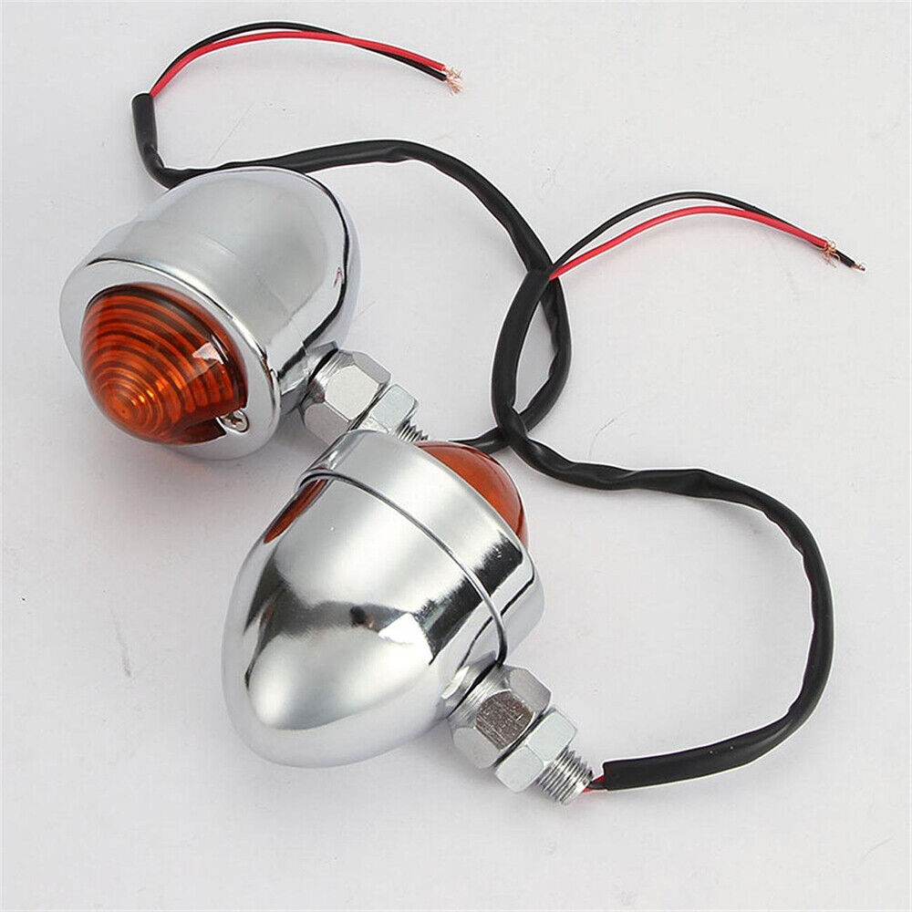 Intermitentes universales Retro para motocicleta Chopper Cafe Racer, luces de señal de giro para motocicleta, Scooters, indicador de Metal, 12V, Color cromado