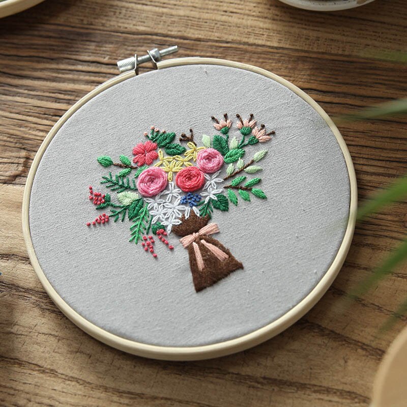 Enkel blomma växt gör det själv broderi kit tryckt blomma handarbete korsstygn set med båggunga konst handarbete hantverk heminredning: 4