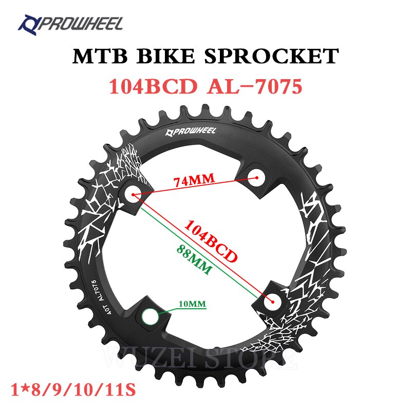 Prowheel 104 bcd mountainbike tandwielen 32/34/36/38/40t tandwielen /7075 aluminium materiaal mtb brede en smalle tand tandwielen