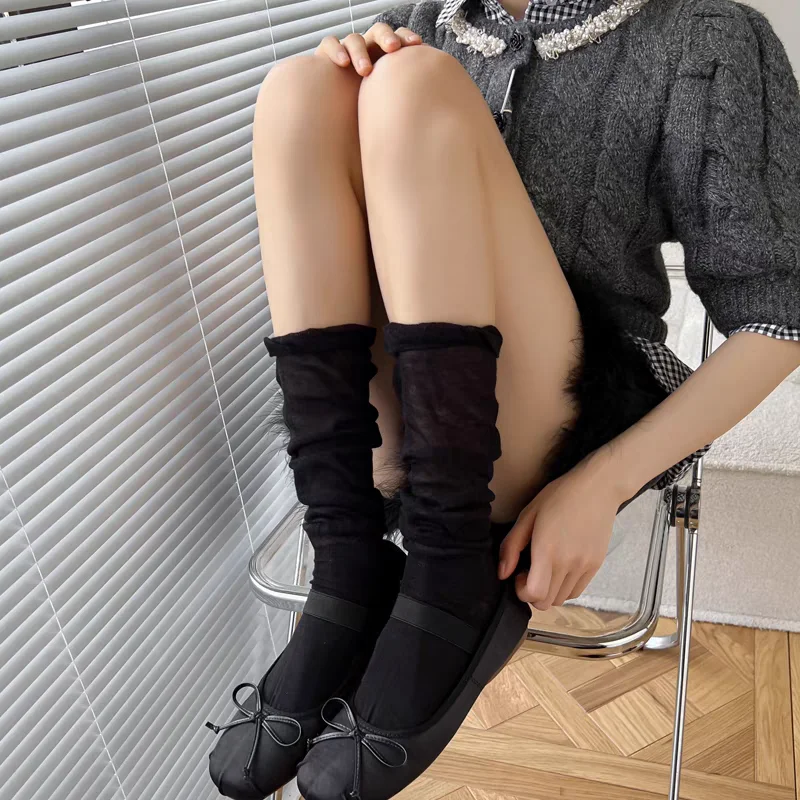 Calze autoreggenti donna ragazze nero bianco JK calze lunghe Lolita Leggings estivi calze da balletto dolce costumi larghi sottili