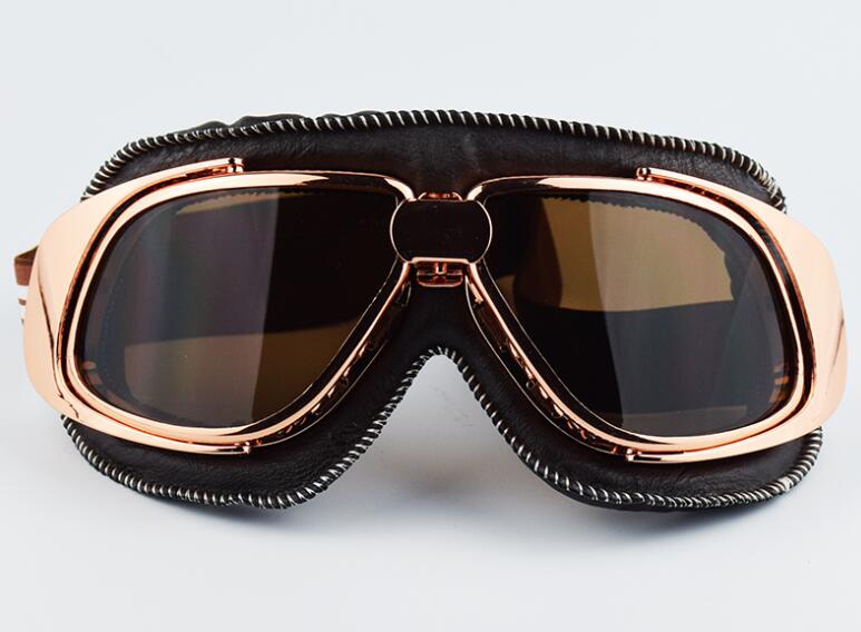 Mjmoto merk leren motorbril vintage gafas moto vintage helm steampunk koperen bril pilotenbrillen motorbrillen: Zwart