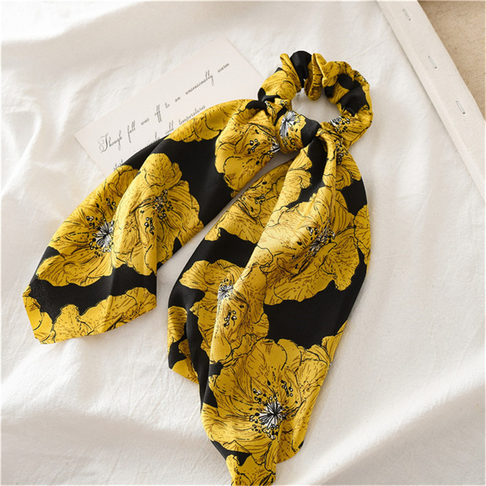 Sommer hår tørklæde sløjfe knude hestehale holder hår scrunchies til kvinder store blomster pandebånd elastisk hårtilbehør
