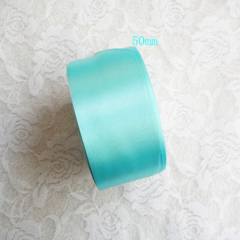 Ruban de satin de soie bleu tiffany de 25 mètres pour décoration de fête de mariage, emballage, vêtements de noël, ruban de tissu à coudre: 50mm