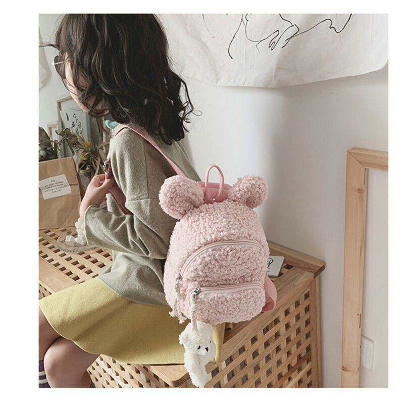 Kinderen meisjes kinderen fleece cartoon schattig rugzak baby peuter pluche klein mini schooltas schoudertas rugzak
