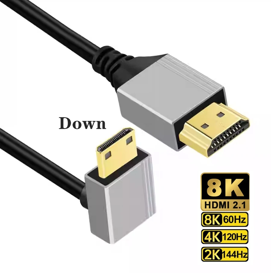 Cable Micro Mini HDMI a HDMI, compatible con ángulo de 90 grados, 8K, 5K, 2,1 V, para TV, PC, cámara Digital, tableta, Mini Cable Hdmi a Hdmi: Otros / <=0,5 m
