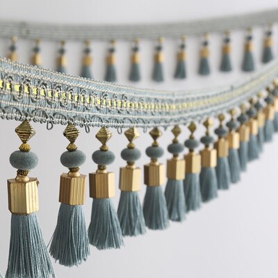 Høj kvalitet blonder gardin kvast hængende øre krystal perler blonder gardin trim hoved klud kunst sofa tilbehør scene: Blå