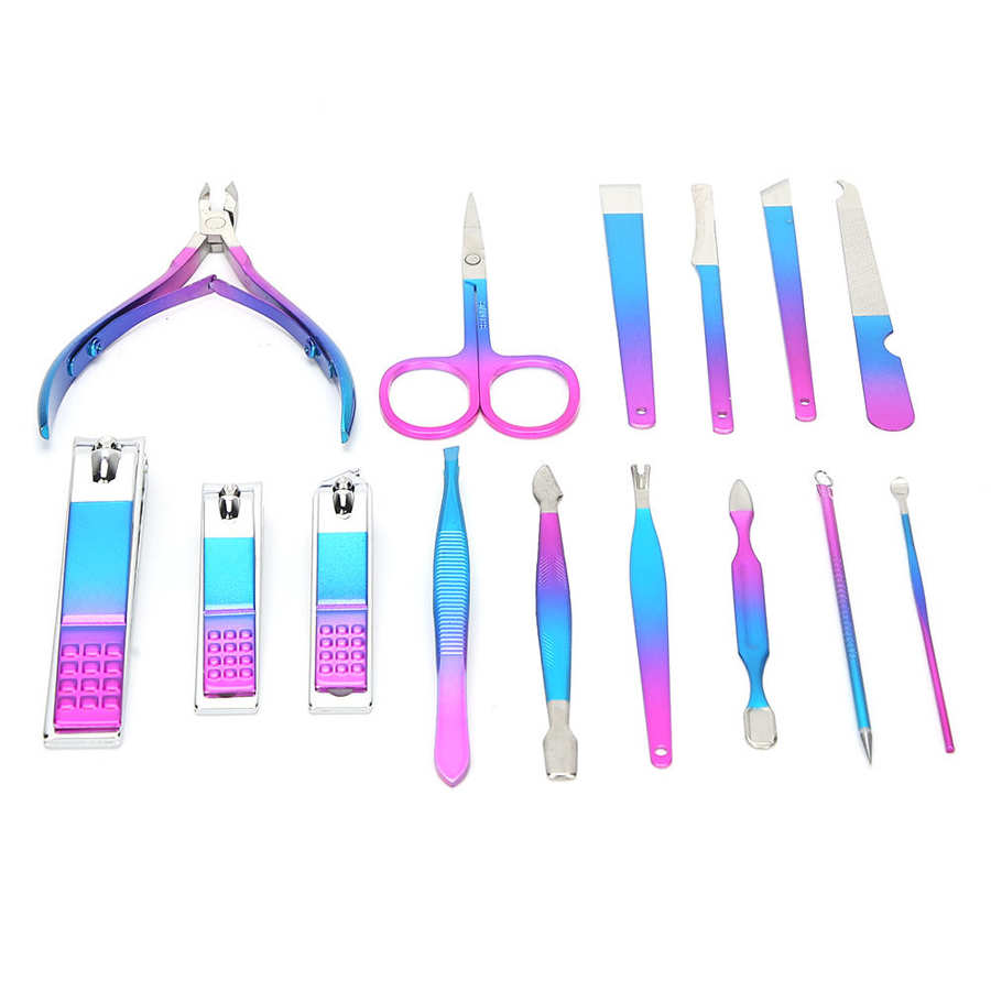 12/15pcs Nail Clipper Set Eyebrow Scissors Dead Skin Pusher Manicure Pedicure Kit (7023D) for Nail Art Manicure Grinding Machine