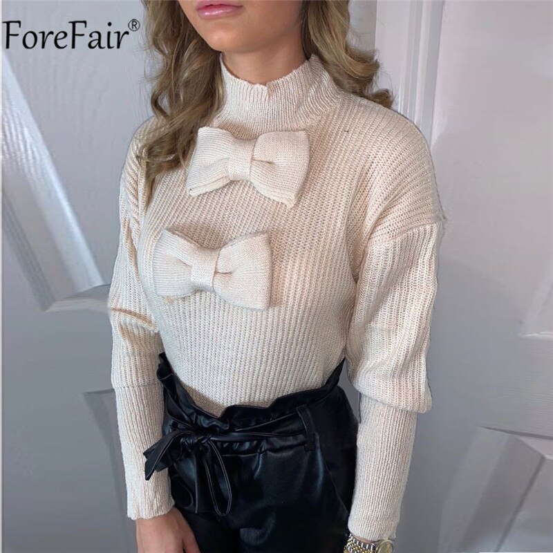 Forefair Vrouwen Boog Coltrui Casual Zwart Herfst Winter Gebreide Dames Trui Warm Solid Trui