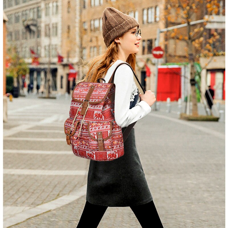 Woven Fabric Female Bagpack Women Backpack Bohemia Boho Ladies Drawstring Rucksack Girls School Bags