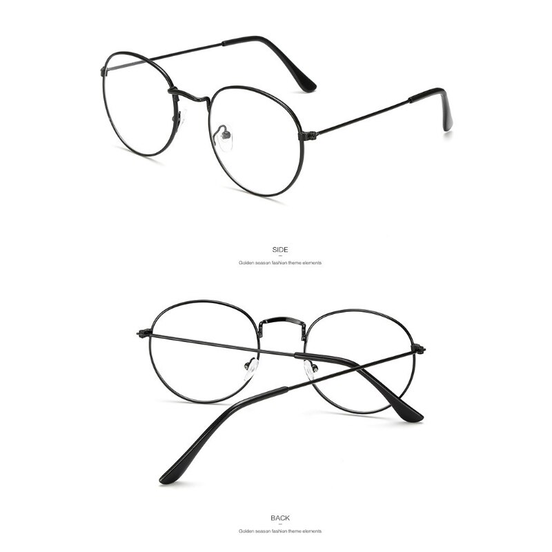 Lunettes noires en cercle rond surdimensionné | Monture métallique rétro, verres transparents, verres de , lunettes Harajuku: Black