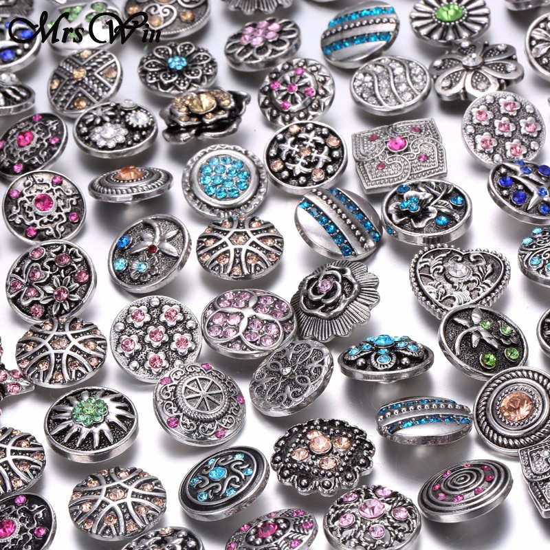 100pcs/lot 12mm 18mm Snap Button Jewelry for Snap Bracelet Mixed Rhinestone Metal Charms DIY Buttons Snap Jewelry