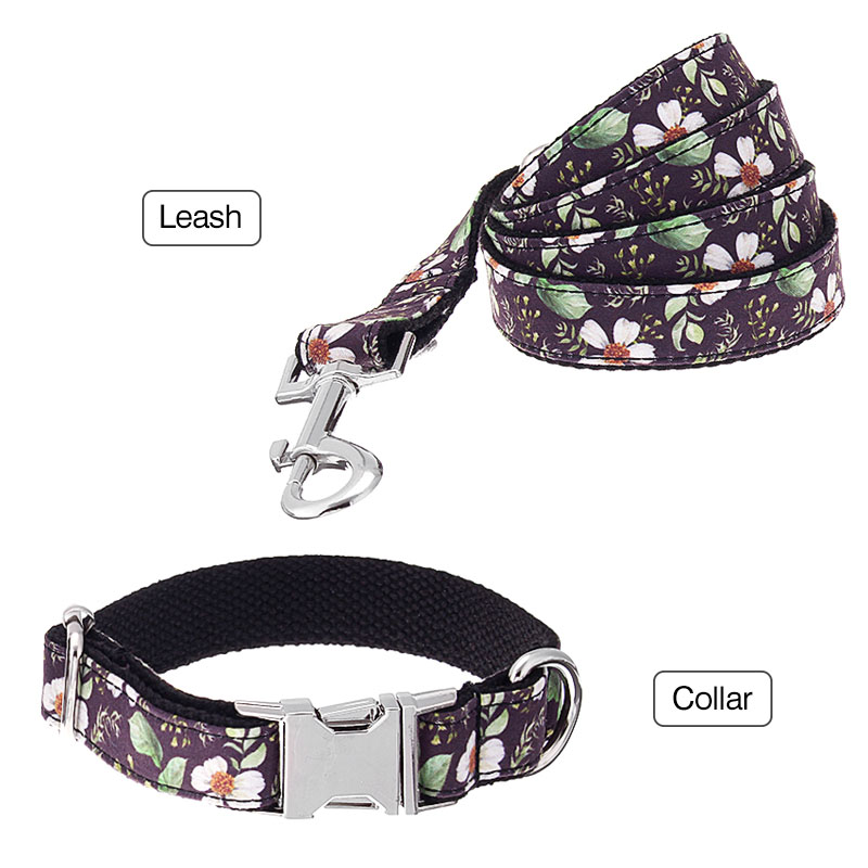 Colorful Printed Pet Dog Collar Leash Set Adjustable Cotton Training Lead Thicken 2.5mm Collar Leashes Kits 110-120cm: Purple / S