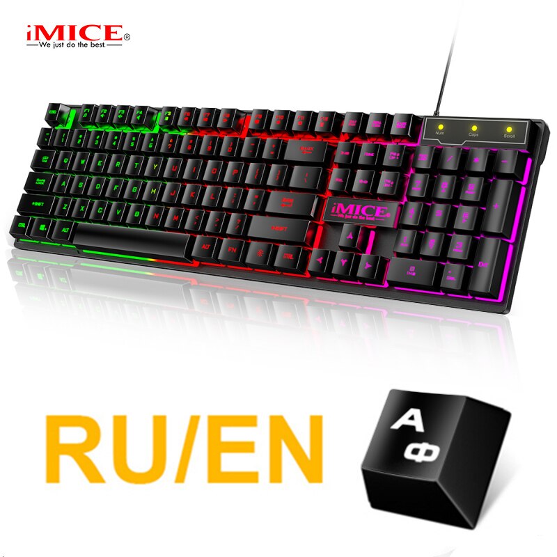 Gamer Keyboard And Mouse PC Gaming Keyboard RGB Backlit Keyboard Rubber Keycaps Wired Russian Keyboard Mouse Gamer Gaming Mouse: RU Keyboard Only