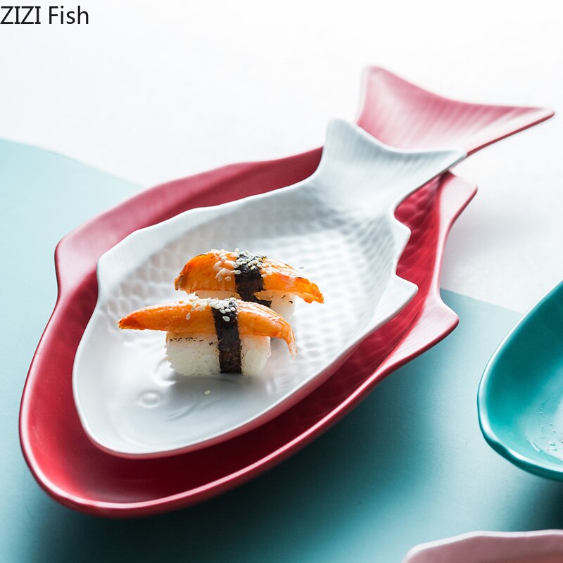 Fiskform keramik tallrik sallad sushi biff frukost tallrik nordisk enfärgad hushålls köksredskap