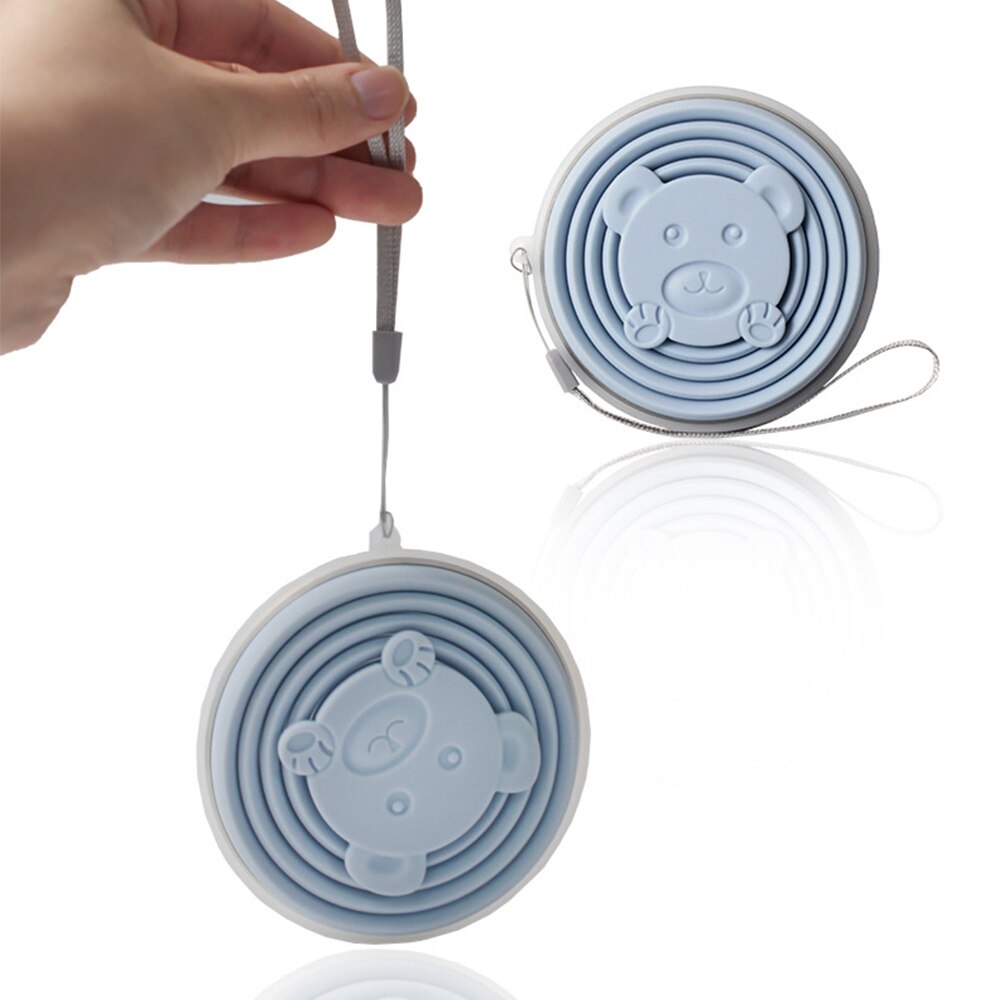 Gobelet pliable rétractable Portable en Silicone de 270ml, avec couvercle de dessin animé, gobelet télescopique pliable, gobelet d&#39;eau de voyage en plein air