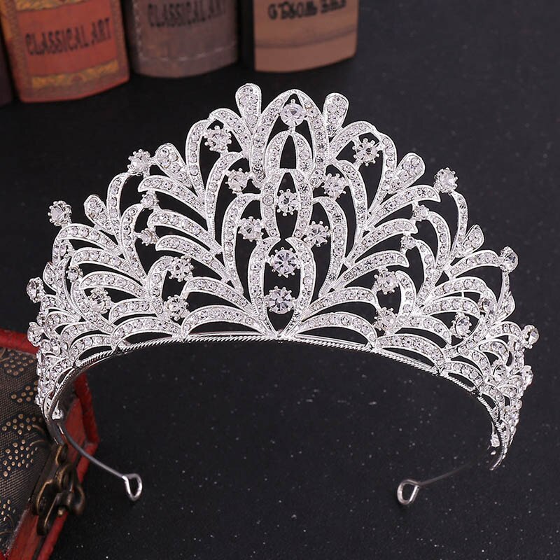 Tiaras barrocas de lujo para novia, cristal, Reina, Princesa, coronas grandes, diamantes de imitación, hojas, diadema nupcial, accesorios para el cabello de boda, Tiaras: Plata