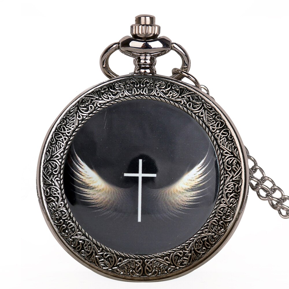 Vintage angel wing lommeur med kæde halskæde kvinder mænd quartz lommeure herre retro fob ur til mænd  pb625: Sølv