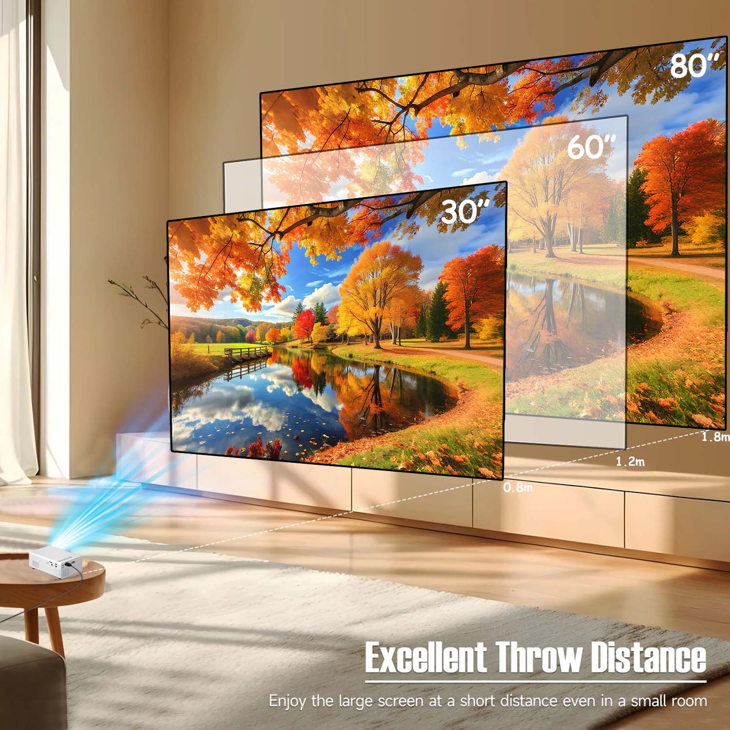 Kompakter Mini-Projektor mit USB-HDMI-Anschlüssen, integriertem Lautsprecher, EU-US-Steckeroptionen, tragbar für unterwegs