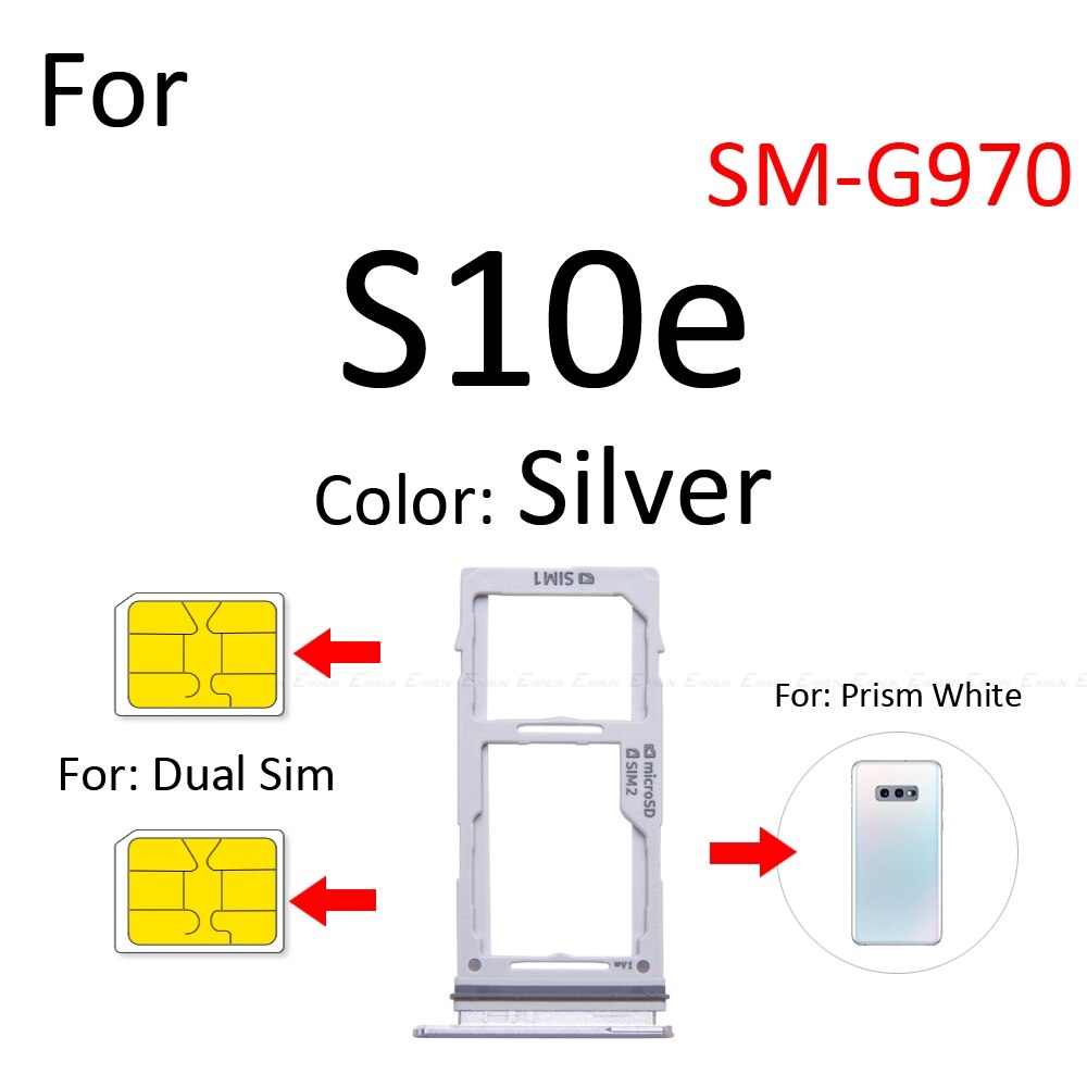 Sim Card Socket Slot Lade Reader Holder Connector Micro Sd Adapter Container Voor Samsung Galaxy S10e G970 Vervangende Onderdelen: S10e Dual Silver