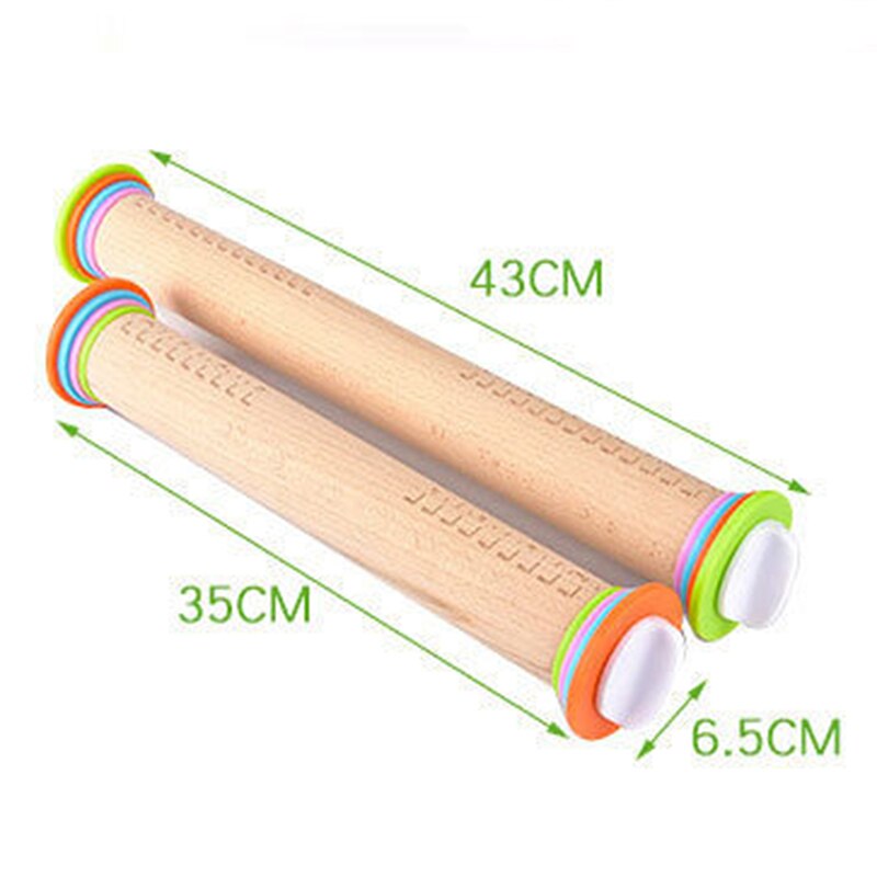 Adjustable Wood Rolling Pin With Removable Rings Kitchen Baking Wooden Rolling Pin With Scaled Flour Pastry Flour Sticks Tools