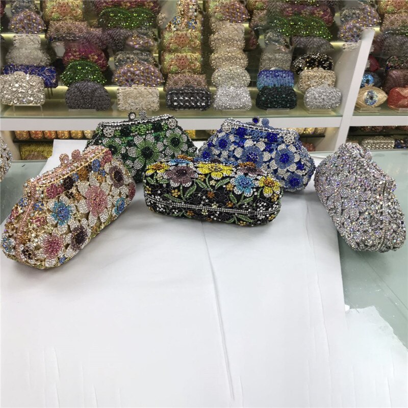 Bling krystal brude bryllup taske punge blomst form diamant pung luksus håndtasker kvinder krystal prom kobling pung