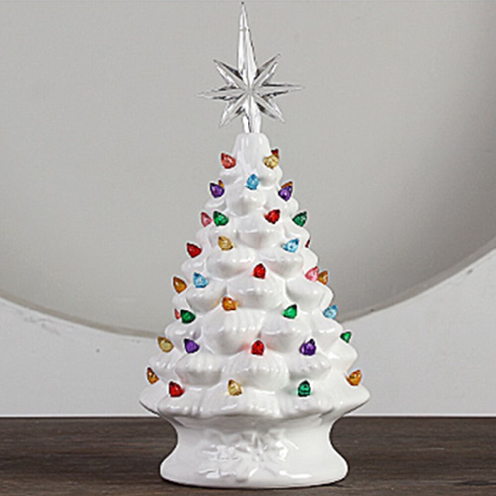 Mini Keramische Kerstboom Met Licht Desktop Decoraiton Kerstboom Ornamenten Kerst Festival Party Decoratie Props
