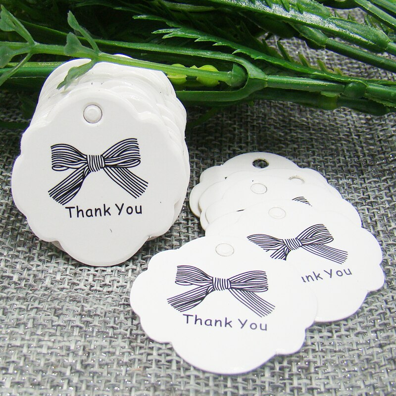 Étiquette en papier blanc | 3cm de diamètre, 100 pièces + 100 pièces, chaîne élastique pour produits, étiquette suspendue merci avec ruban imprimée