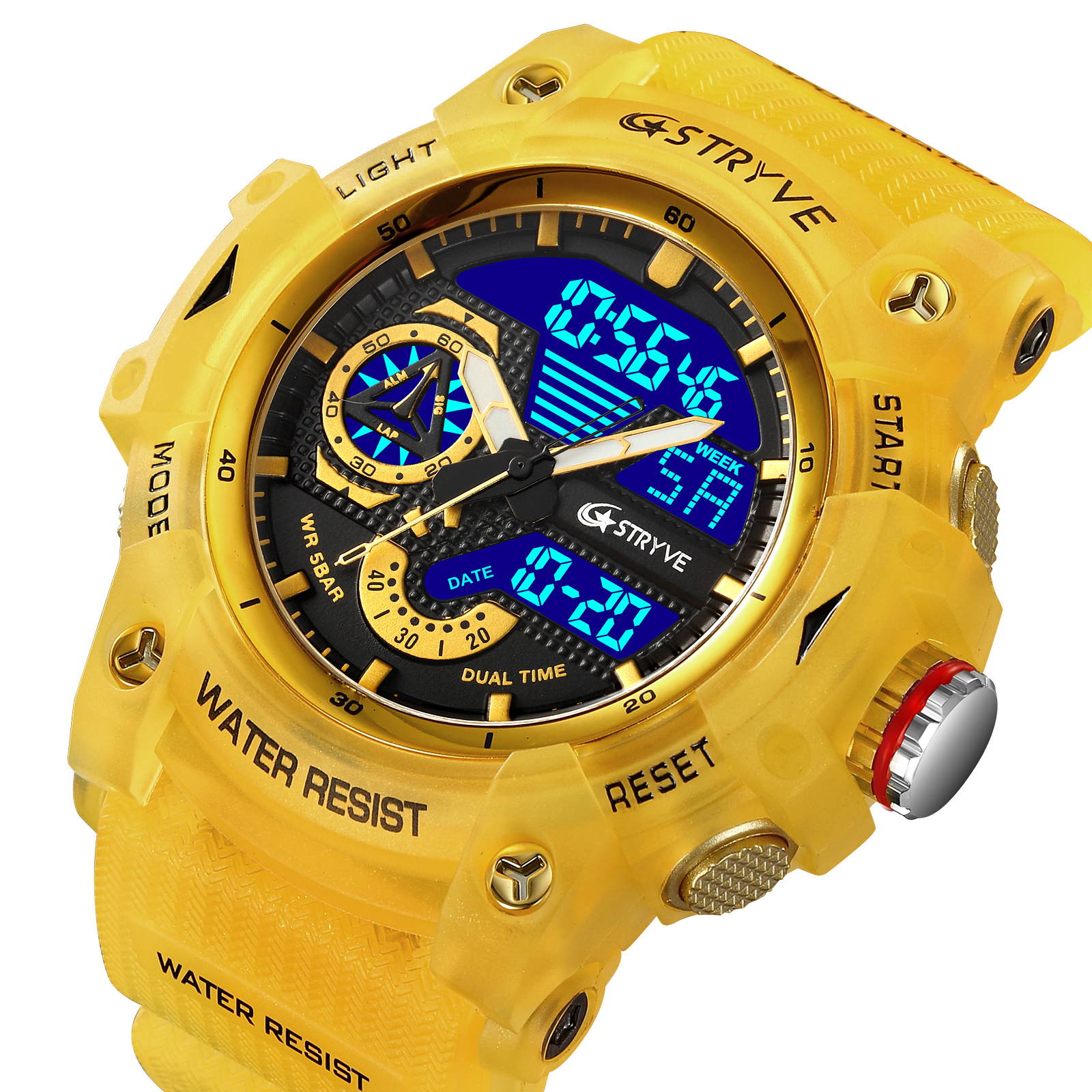 STRYVE Sports Dual Display Watch For Men LED Digital Quartz Waterproof Watches Men's Stopwatches Clock Youth Wristwatches 8029