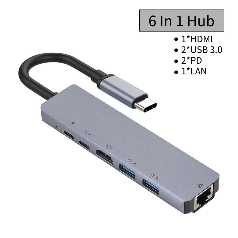 8 in 1 Aluminum alloy USB-C HUB Type-C To HDMI+USB 3.0+PD charging cable RJ45 Ethernet Micro SDTF OTG Adapter 3 in 1, 5 in 1