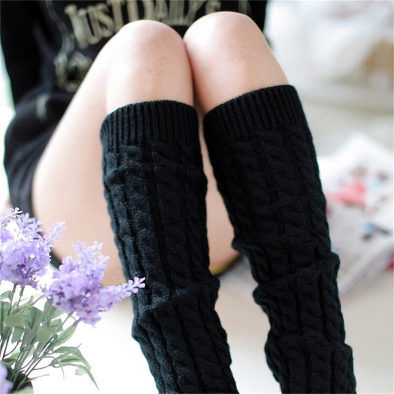 Leg Warmers Gaiters Boot Cuffs Thigh High Warm Knit Knitted Knee Socks Black Christmas For Women Girls