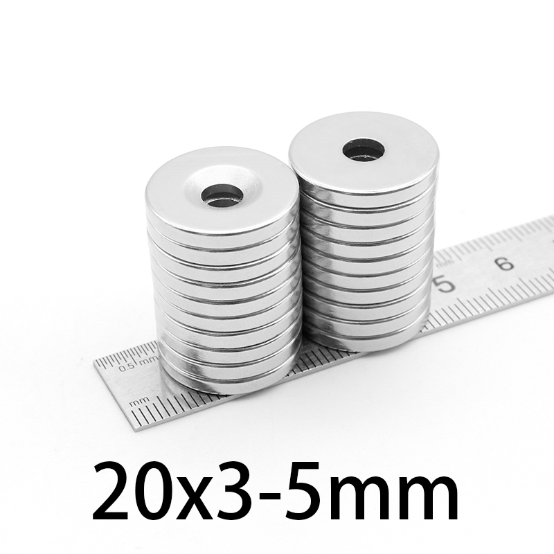 5-50Pcs 20x3-5mm Neodymium Magneet N35 Ndfeb Ronde Super Krachtige Sterke Permanente Magnetische Imanes Disc 20X3mm Gat 5Mm