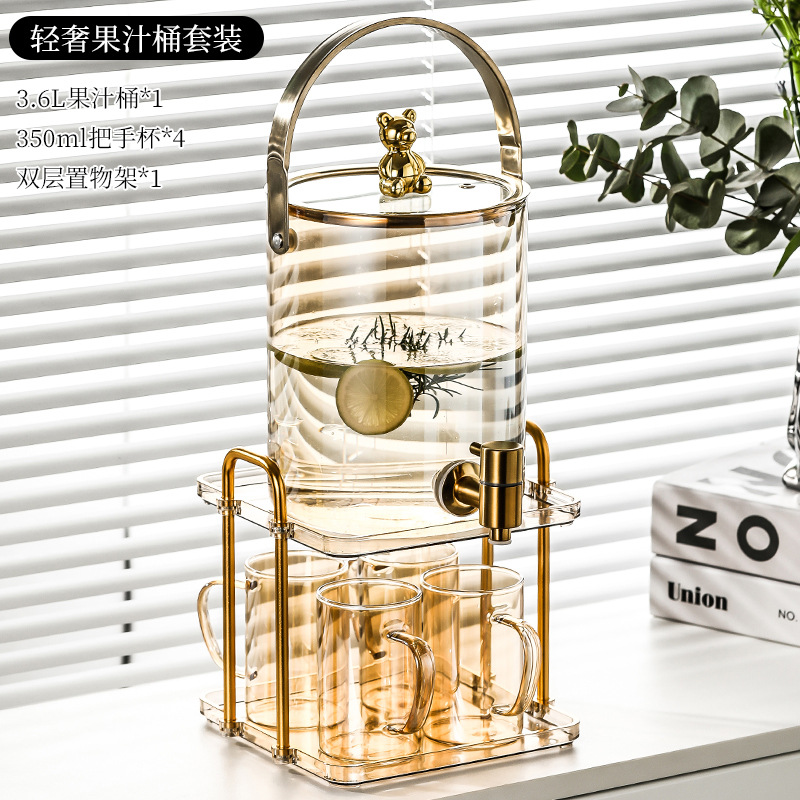 Glass Cold Water Kettle with Faucet Beer Barrel High Temperature Resistant Teapot Modern Domestic Kettle Beverage Bucket: Blue