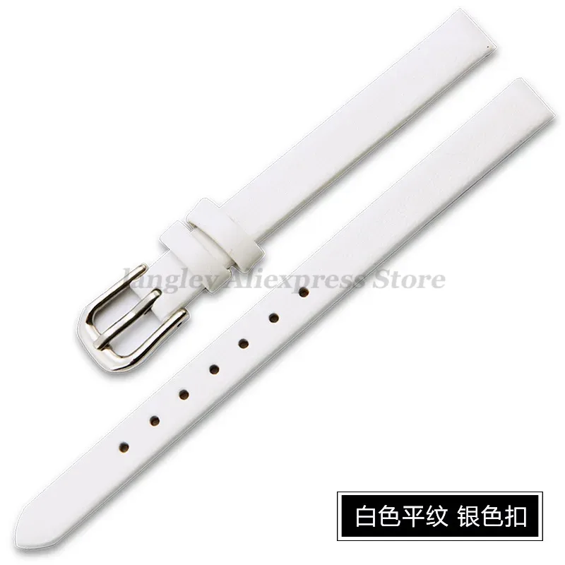 Correa de reloj de cuero suave para mujer, banda de 6mm, 8mm, 10mm, 13mm, 15mm y 17 MM, ancho de tamaño pequeño, correa de reloj de piel de vaca de primera capa: White / 6mm