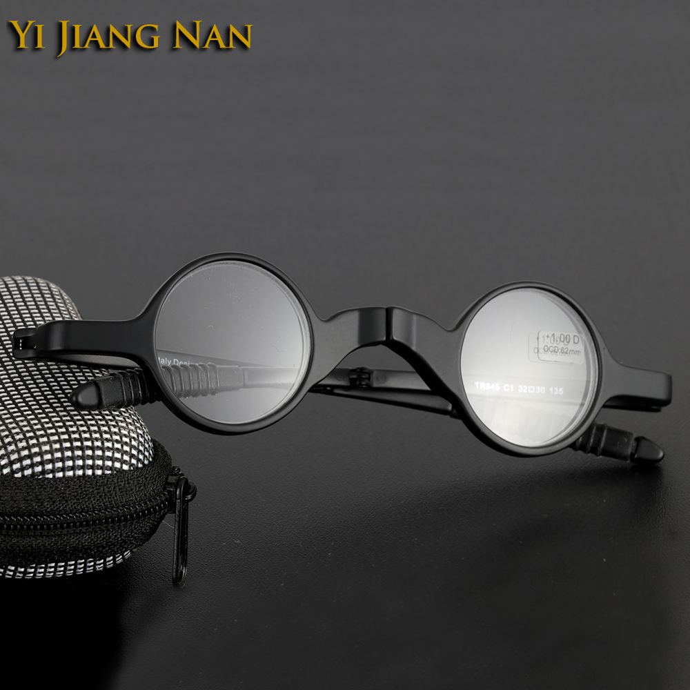 Mode Zwarte Kleine Ronde Eyewear TR90 Opitcal Bril Frame Vouwen Leesbril Retro Bril met Case